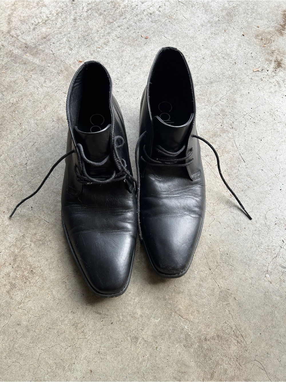 Calvin Klein Men's Black Leather Lace-Up Dress Boots